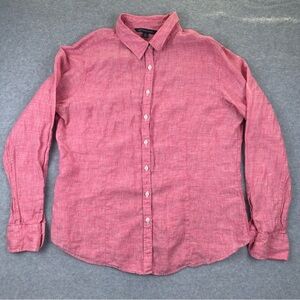 Brooks Brothers 346 Shirt Womens Size 14 Red 100% Linen Long Sleeve Button Up